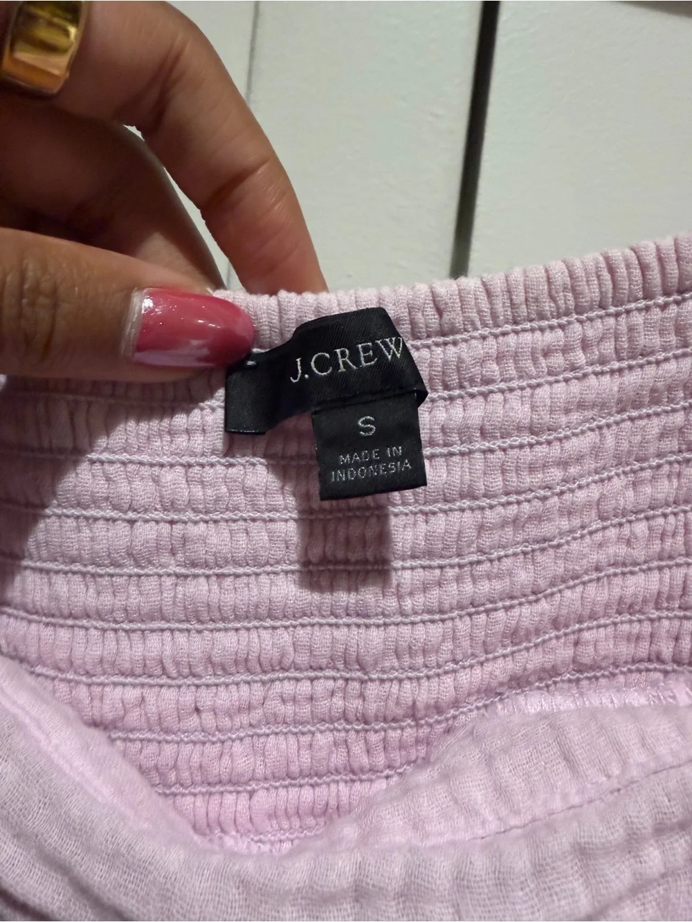 J. Crew Pale Pink Smocked Square-Neck Long Sleeve Dress